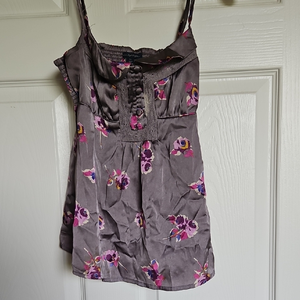 American Eagle Outfitters Gray Pink Ruched Camisole